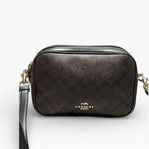 COACH Jamie Camera Bag - Signature Canvas with Metallic Jade Trim